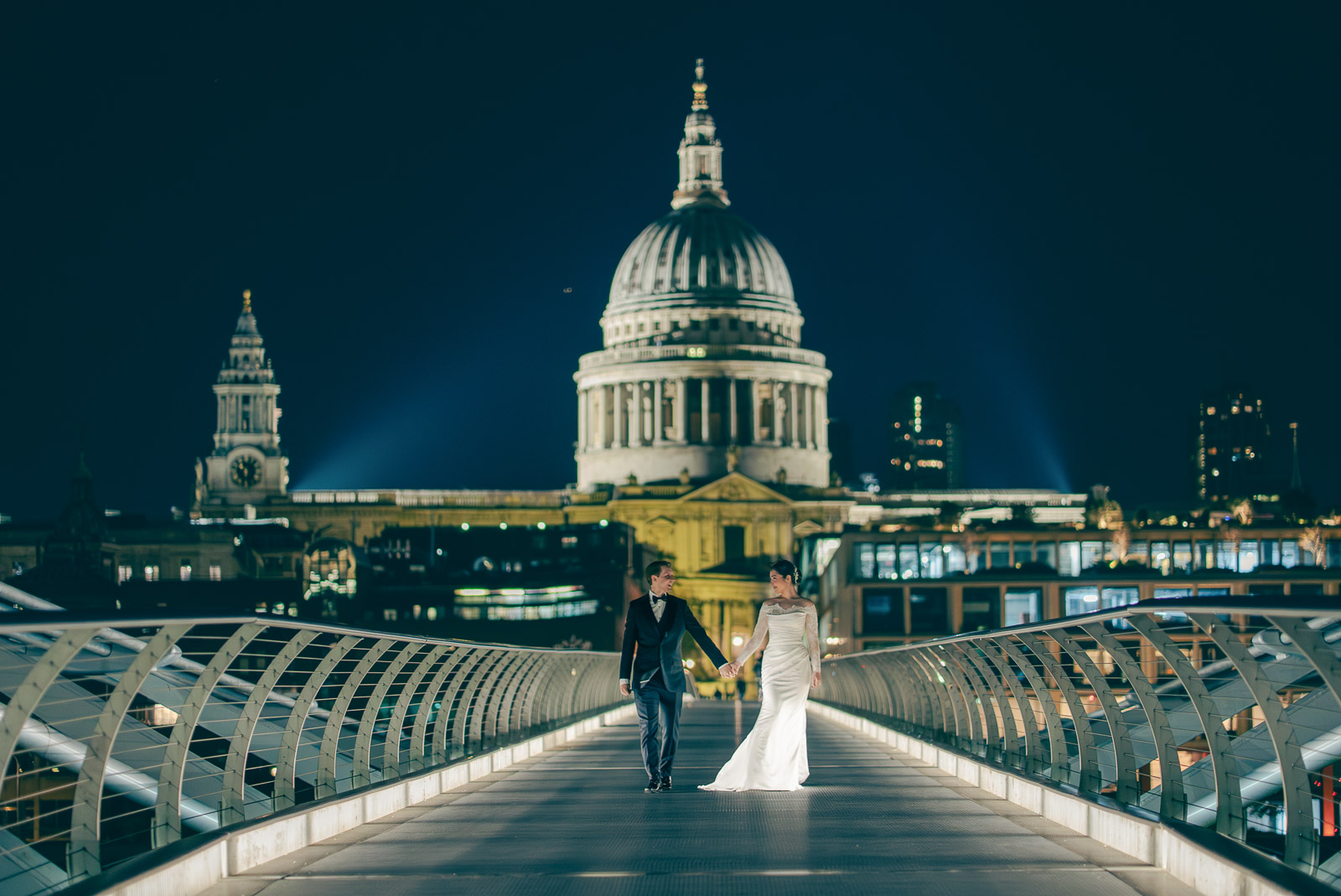 Night wedding portrait by St Paul's Cathedral